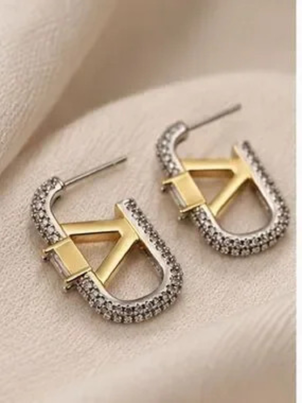 Luxury Two Tone Pav Buckle Earrings Gold Silver Crystal Jewelry